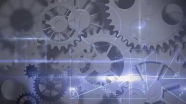 Çarklar üzerinde matematiksel denklemlerin animasyonu. küresel bilim ve dijital arayüz kavramı dijital olarak oluşturulmuş video.