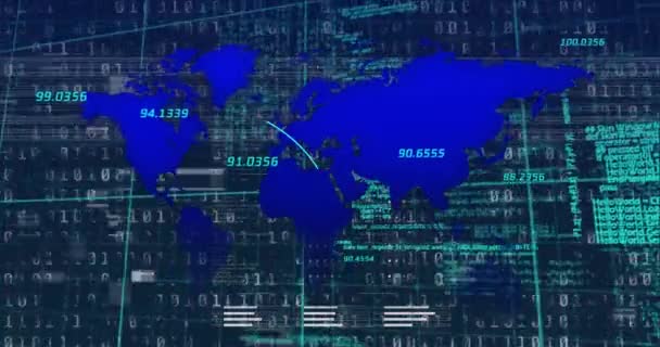 Animação Interferência Sobre Mapa Mundo Processamento Dados Sobre Fundo Preto — Vídeo de Stock