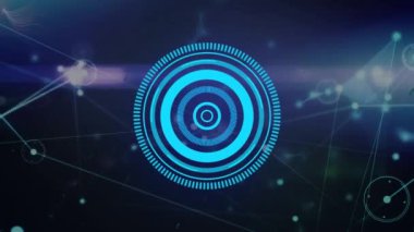 Mavi arkaplan ile bağlantı ağı üzerinden mavi yuvarlak tarayıcının dijital animasyonu. Küresel ağ ve teknoloji kavramı