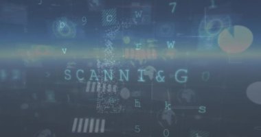 Asma kilit ve siyah arkaplan üzerinde veri işleme animasyonu. Küresel iş ve dijital arayüz kavramı dijital olarak oluşturulmuş video.