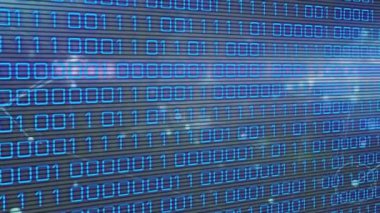 Karanlık arka planda veri işleme animasyonu. küresel bilim, bağlantılar, veri işleme ve dijital arayüz kavramı dijital olarak oluşturulmuş video.