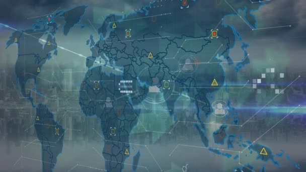 Animáció Digitális Felület Grafikon Hálózati Kapcsolatok Városkép Globális Kapcsolatok Adatfeldolgozás — Stock videók