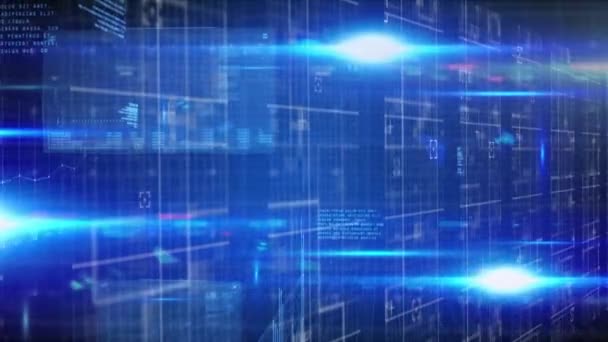 Animation du traitement des données et lumières sur fond marin. ordinateurs, programmation, traitement des données et concept de technologie vidéo générée numériquement.