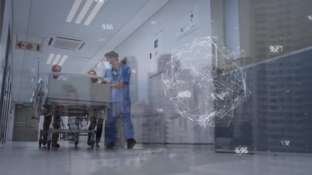 Muhtelif Doktorların Hastalarıyla Veri Işleme Animasyonu Küresel Tıp Dijital Arayüz — Stok video