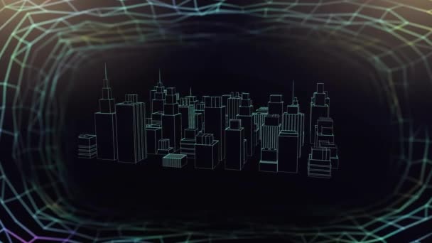 Animasi Kota Metaverse Berputar Dalam Ruang Digital Bentuk Warna Dan — Stok Video