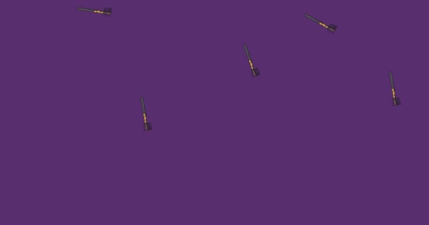 紫色の背景にハンドバッグアイコンとマスカラのアニメーション ファッション スタイル デジタルインターフェイスの概念デジタル生成されたビデオ — ストック動画