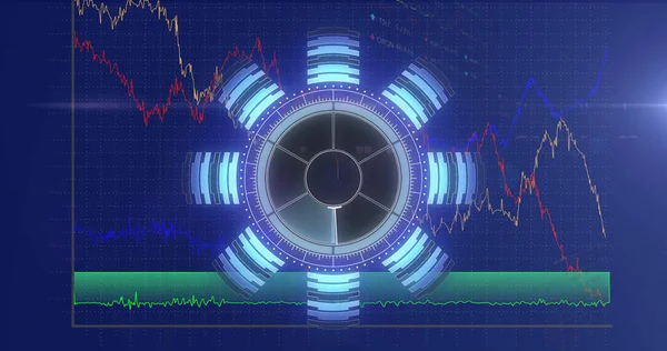 Image of radar moving over scientific graph and data. global science, connections and digital interface concept digitally generated image.