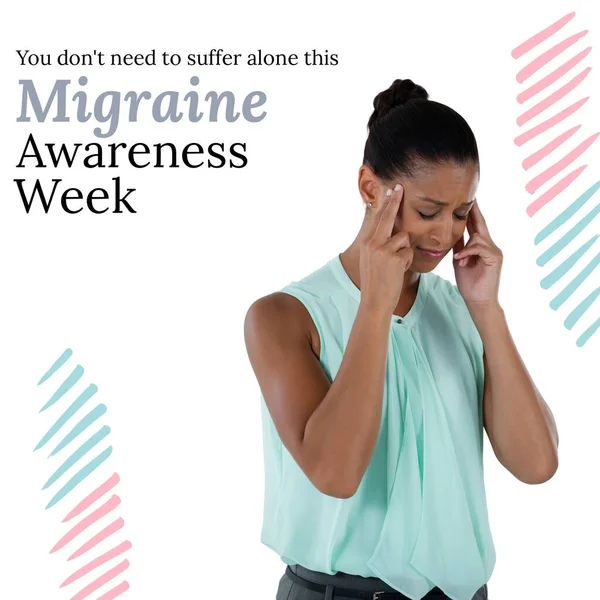 Cyfrowy Obraz Złożony Młodej Mieszanej Kobiety Cierpiącej Migrenę Tekst Tygodnia — Zdjęcie stockowe