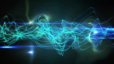 Siyah arkaplanda hareket eden yeşil dalgaların animasyonu. şekiller, renk ve hareket konsepti dijital olarak oluşturulmuş video.