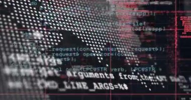 Siyah arkaplan üzerinde veri işleme animasyonu. Küresel teknoloji, bilgisayar ve dijital arayüz kavramı dijital olarak oluşturulmuş video.