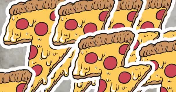 Animation Von Pizza Ikonen Auf Grauem Hintergrund Globales Geschäfts Und — Stockvideo