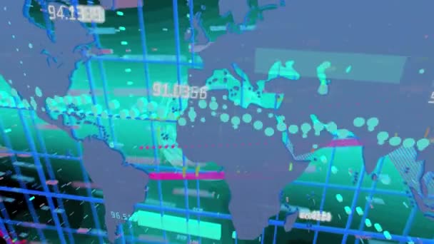 Animace Finančních Grafů Dat Mapy Světa Zeleném Pozadí Globální Finance — Stock video