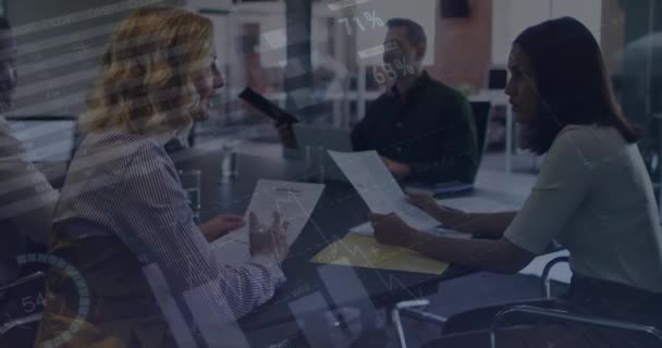 Statistical Data Processing Two Diverse Female Office Colleagues Discussing Office — Stock videók