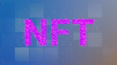 Nft üzeri mavi ve bej arkaplanlarının kare şeklinde animasyonu. Dijital kaynaklar, veri işleme ve teknoloji konsepti dijital olarak oluşturulmuş video