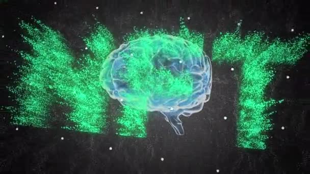 Zielony Tekst Nft Nad Ludzkim Mózgiem Wirującym Czarnym Tle Koncepcja — Wideo stockowe