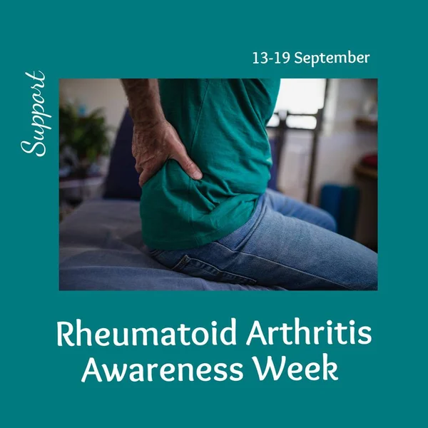Biracial Senior Mann Mit Rückenschmerzen Und September Unterstützung Rheumatoider Arthritis — Stockfoto