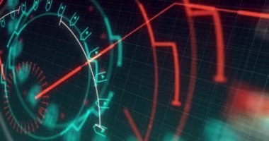 Siyah arkaplanda veri işleme ve neon şekillerinin animasyonu. Veri işleme, dijital arayüz, iletişim ve teknoloji konsepti dijital olarak oluşturulmuş video.