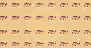 Sarı arka planda hareket eden balıkların animasyonu. Renk, şekil, parti ve hareket konsepti dijital olarak üretilen vidoe.