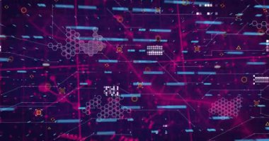 Mavi arkaplanda veri işleme animasyonu. küresel iş ve dijital arayüz kavramı dijital olarak oluşturulmuş video.