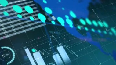 Finansal veri işleme üzerine istatistiklerin animasyonu. küresel finans, iş ve veri işleme kavramı dijital olarak oluşturulmuş video.