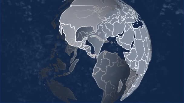 青を背景にした地球のアニメーション グローバルビジネスとデジタルインターフェースの概念デジタル生成されたビデオ — ストック動画