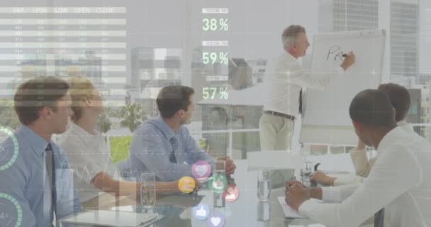Animação Processamento Dados Sobre Diversos Empresários Reunião Conceito Global Negócios — Vídeo de Stock