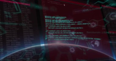 Dünya üzerinde veri işleme animasyonu. küresel iş ve dijital arayüz kavramı dijital olarak oluşturulmuş video.