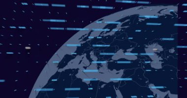 Mavi arkaplanda veri işleme animasyonu. küresel iş ve dijital arayüz kavramı dijital olarak oluşturulmuş video.