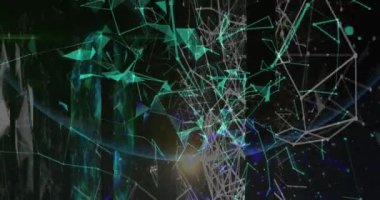 Bağlantılar ağı ve siyah arka plana karşı bir dünya üzerinde yüzen pleksus ağı. Küresel ağ ve teknoloji kavramı