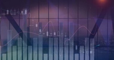 Ofis penceresinden şehir manzarasına karşı istatistiksel veri işleme. Siber güvenlik ve iş teknolojisi kavramı