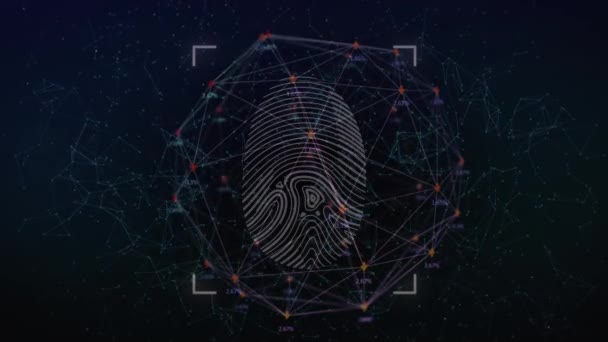 Scanner Biometrico Delle Impronte Digitali Rete Connessioni Sfondo Nero Cyber — Video Stock