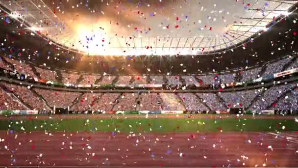 Animazione Coriandoli Caduti Sopra Stadio Rugby Competizione Sportiva Globale Celebrazione — Video Stock