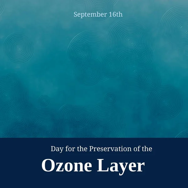 Illustration of day for preservation of ozone layer text with circular patterns on blue background. Copy space, spread awareness, preservation of ozone layer, phase out ozone depleting substances.