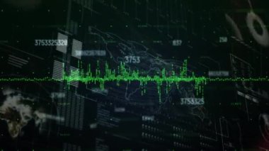 Siyah arkaplan üzerinde veri işleme animasyonu. küresel iş ve dijital arayüz kavramı dijital olarak oluşturulmuş video.