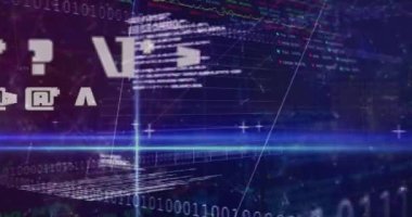 Mavi arkaplanda veri işleme animasyonu. küresel iş ve dijital arayüz kavramı dijital olarak oluşturulmuş video.