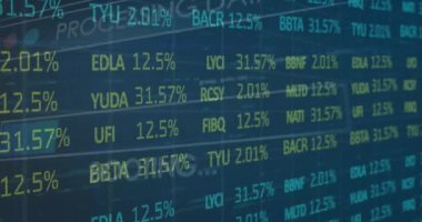 Yeşil arka plandaki verilerin işlenmesinde borsanın animasyonu. Dijital olarak oluşturulan küresel finansman, bilgisayar ve dijital arayüz kavramı.