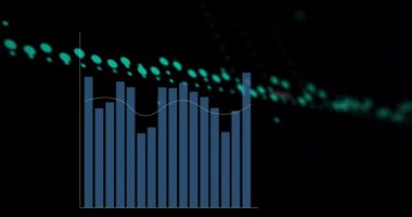 Siyah arkaplanda grafik ve simgelerin canlandırılması. Maliye, ekonomi ve teknoloji kavramı dijital olarak oluşturulmuş video.