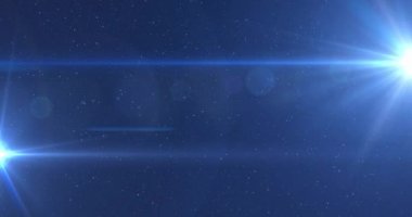 Mavi arkaplanda fotokopi alanı olan iki parlayan ışığın dijital animasyonu. Teknoloji arka plan kavramı