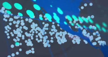 Bağlantı ağı üzerinden veri işleme animasyonu. Dijital olarak oluşturulmuş küresel bağlantılar, bilgisayar ve dijital arayüz kavramı.