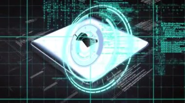 Dijital asma kilit üzerinde çember işleme ve siyah arkaplanda veri işleme animasyonu. İnternet güvenliği, veri güvenliği ve teknoloji konsepti dijital olarak oluşturulmuş video.