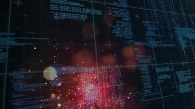 Şebeke üzerinde işaretleyicilerle parlayan veri işleme animasyonu. küresel hesaplama, veri işleme ve dijital arayüz kavramı dijital olarak oluşturulmuş video.