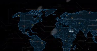 Siyah arkaplan üzerinde veri işleme animasyonu. küresel iş ve dijital arayüz kavramı dijital olarak oluşturulmuş video.