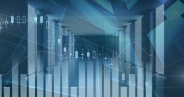 Arka plandaki boş ofise karşı istatistiksel veri işlemenin birleşik videosu. İş analizleri ve veri teknolojisi kavramı