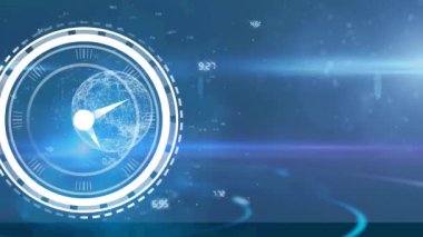 Dijital ekranda saat ve veri işleme animasyonu. Zaman, iş, veri işleme ve teknoloji konsepti dijital olarak oluşturulmuş video.