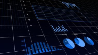 Siyah arkaplan üzerinde finansal grafiklerin animasyonu. küresel ekonomi, finans, iş ve teknoloji kavramı dijital olarak oluşturulmuş video.
