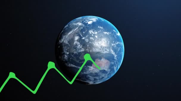Gráfico Verde Sobre Primer Plano Globo Pecador Sobre Fondo Azul — Vídeo de stock