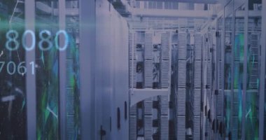Sunucular üzerinde numara değiştirmenin animasyonu. Bilgisayarlar, ağ, veri işleme ve teknoloji konsepti dijital olarak oluşturulmuş video.