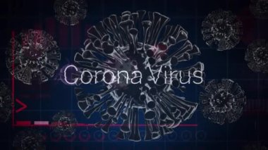 Metin ve veri işleme ile covid 19 hücrenin animasyonu. küresel covid 19 salgın ve veri işleme konsepti dijital olarak oluşturulmuş video.