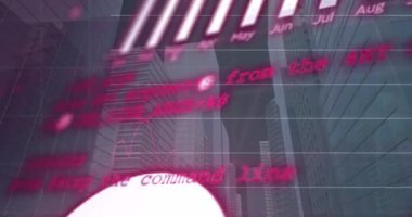 Şehir manzarası üzerinde veri işleme animasyonu. küresel iş ve dijital arayüz kavramı dijital olarak oluşturulmuş video.