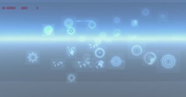 Mavi arkaplanda veri işleme animasyonu. küresel iş ve dijital arayüz kavramı dijital olarak oluşturulmuş video.